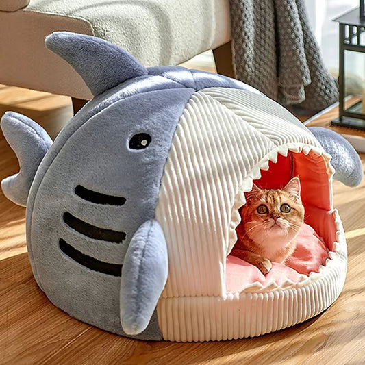 Warm Cat Beds Cartoon Shark Pet Cave Beds Sweet Kittens Basket Cushion Cat Pillow Mat Tent Puppy Nest Cave Pet Goods Cat Bed